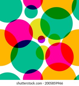 Patrón sin brillo con círculos con colores brillantes. Fondo colorido con formas redondeadas. Elemento para la invitación al cumpleaños de los niños