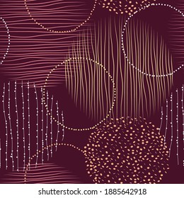 Seamless pattern. Circles. Burgundy background.