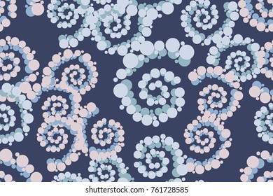 Seamless pattern. Circles collected in a spiral. Chaotic spread. Five winter colors.