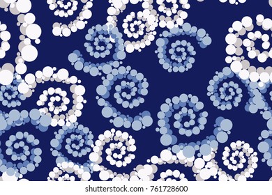 Seamless pattern. Circles collected in a spiral. Chaotic spread. Five winter colors.