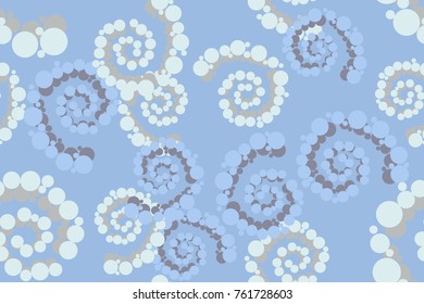 Seamless pattern. Circles collected in a spiral. Chaotic spread. Five winter colors.