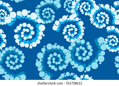 Seamless pattern. Circles collected in a spiral. Chaotic spread. Five winter colors.