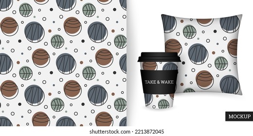 Seamless pattern with circles. Colorful geometric pattern. Abstract background with balls. Repeating texture with bubbles. Vector illustration. Kid ornament. Design for paper, textile, cloth. Mockup.