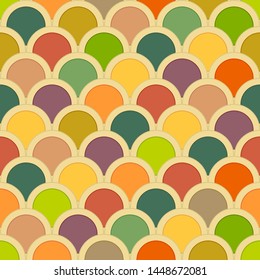 Seamless pattern from circles in colorful tones. Effect mosaic or  fish scale. For decoration package or advertising  decorative cosmetic
