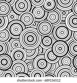 Seamless pattern with circles of different size on transparent background. Geometric background for your creativity, black outline