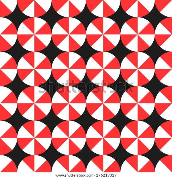 Seamless pattern with circles divided into\
eight parts of repeated red black and\
white