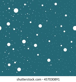Seamless pattern with circles and dots of various sizes in a chaotic manner. Different diameter round shapes randomly placed on continuous background. Vector repeating texture.