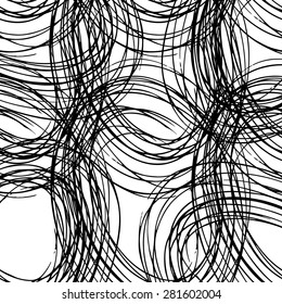 Seamless pattern of circles drawn by pen. Stroke and stripes dirty creative business pattern design.
