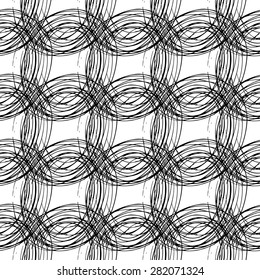 Seamless pattern of circles drawn by pen. Stroke and stripes dirty creative business pattern design.