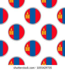Seamless pattern from the circles with flag of Mongolia. Vector illustration