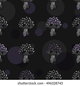 seamless pattern with circles and fly agarics