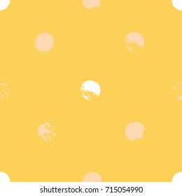 Seamless pattern with circles. Forms printed in ink. Pink, white, yellow color. Hand drawn. Vector illustration.