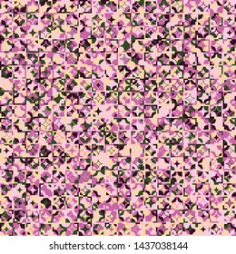 Seamless pattern. Circles, four-beam stars and squares broken into fragments form a motley background. Chaotic coloring. Harmonious colors.