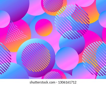 Seamless pattern with circles. Futurism retro background in style 1980s. Retrowave. Vector illustration