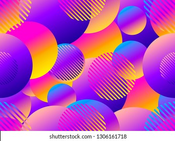 Seamless pattern with circles. Futurism retro background in style 1980s. Retrowave. Vector illustration