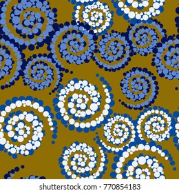 Seamless pattern. Of the circles gathered in a spiral. Five-color texture.