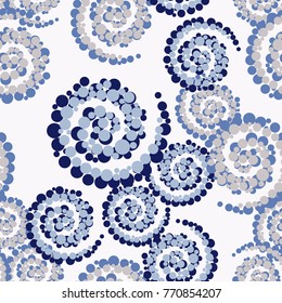 Seamless pattern. Of the circles gathered in a spiral. Five-color texture.