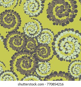 Seamless pattern. Of the circles gathered in a spiral. Five-color texture.