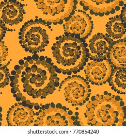 Seamless pattern. Of the circles gathered in a spiral. Five-color texture.