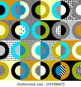 Seamless pattern. Circles pattern in geometric collage style. Vector image.