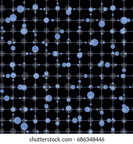 Seamless pattern from circles, grid of blue and gray on black background