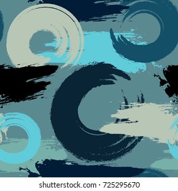 Seamless pattern circles with grunge effect. Black and blue