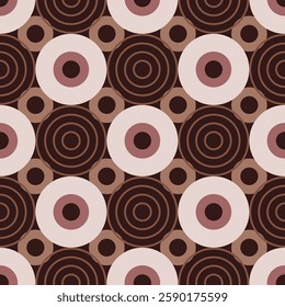Seamless pattern of circles in mid-century modern style with color of Mocha Mousse