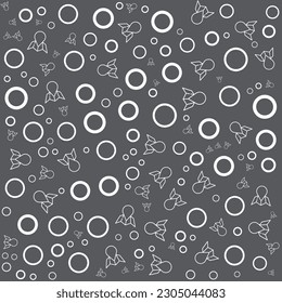 A seamless pattern with circles and mushrooms on a gray background.