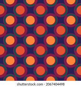 Nahtloses Muster. Kreise Ziergegenstände. Geometrischer Hintergrund. Polka dots motif. Ethnische Tapete. Geometrischer Hintergrund. Zeitgenössisches Digitalpapier. Folk Web Design. Tribal-Stoffdruck. Vektorbild.