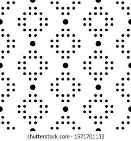 Seamless pattern. Circles ornament. Simple shapes wallpaper. Digital paper, web designing, textile print, abstract illustration. Geometrical backdrop. Dots motif. Figures background. Vector artwork.
