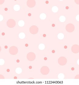 Seamless pattern of circles in pink colors. Illustration for girls at a of baby shower party with polka dots. Background for greeting or invitation cards.
