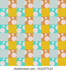  seamless pattern with circles polka dots with checked blue and green vector