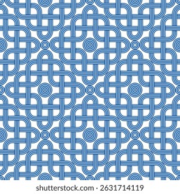 Seamless pattern of circles, rhombus and squares from braided blue belts
