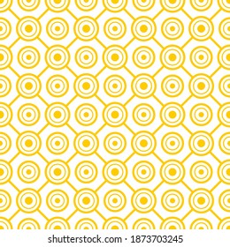 Seamless pattern of circles and rhombuses. Geometric orange background.