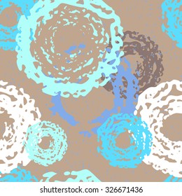 Seamless pattern of circles. A pattern of circles and rings. Radial shape retro style with grunge.Rapport from small parts. A blank for print tissue wrapping paper.Textile  ornament 5 color.