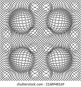 Nahtloses Muster von Kreisen. Speckle Verzerrung einer Kugel, Kugel oder Globus. Diffuse radiale, divergierende Wölbung, geschwollene Deformität. Aufblasbares Planet Abstrakte Kreise kreisförmiges geometrisches Muster