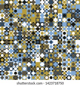 Seamless pattern. Circles and squares built in rows. Chaotic motley coloring. Harmonious colors.