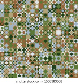 Seamless pattern. Circles and squares built in rows. Chaotic motley coloring. Harmonious colors.