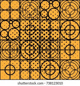Seamless Pattern of Circles and Squares with Dotted Effect, Stylish Texture with Structure from Circles, Trendy Seamless Background Made of Set of Rings