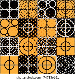 Seamless Pattern of Circles and Squares with Dotted Effect, Stylish Texture with Structure from Circles, Trendy Seamless Background Made of Set of Rings