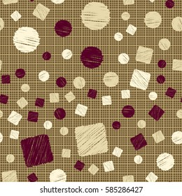 Seamless pattern of circles and squares. Net and cellular background. Pencil shading. Children's drawing. Flat.