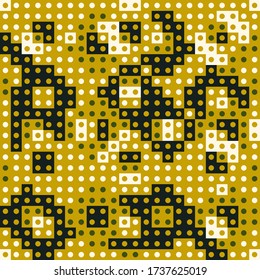 Seamless pattern. Circles, squares, rectangles, figures, ornament. Geometric motif. Simple shapes wallpaper. Polygons background. Abstract backdrop. Digital paper, web design, textile print. Vector.