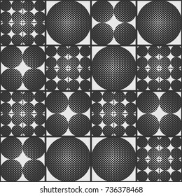 Seamless Pattern of Circles and Squares, Stylish Texture with Structure from Circles, Trendy Seamless Background Made of Set of Rings