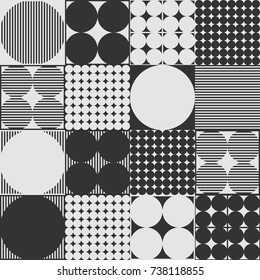 Seamless Pattern of Circles and Squares, Stylish Texture with Structure from Circles, Trendy Seamless Background Made of Set of Rings