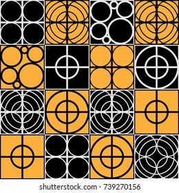 Seamless Pattern of Circles and Squares, Stylish Texture with Structure from Circles, Trendy Seamless Background Made of Set of Rings