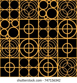 Seamless Pattern of Circles and Squares, Stylish Texture with Structure from Circles, Trendy Seamless Background Made of Set of Rings