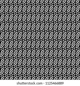 Seamless pattern with circles and striped black white straight lines. Optical illusion effect. Geometric tile in op art style. Vector illusive background for cloth, textile, print, web.