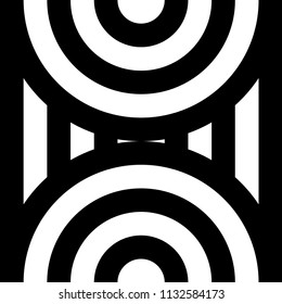 Seamless pattern with circles and striped black white straight lines. Optical illusion effect. Geometric tile in op art style. Vector illusive background for cloth, textile, print, web.