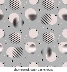 Seamless pattern with circles and strokes in geometric retro style