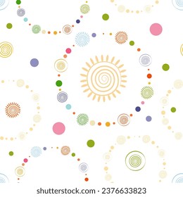 Seamless pattern with circles and sun symbols. Nature and healthy life style design.